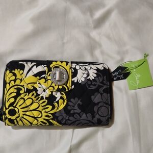 Vera Bradley Black and Yellow Floral Quilted Wallet In Baroque Floral Pattern